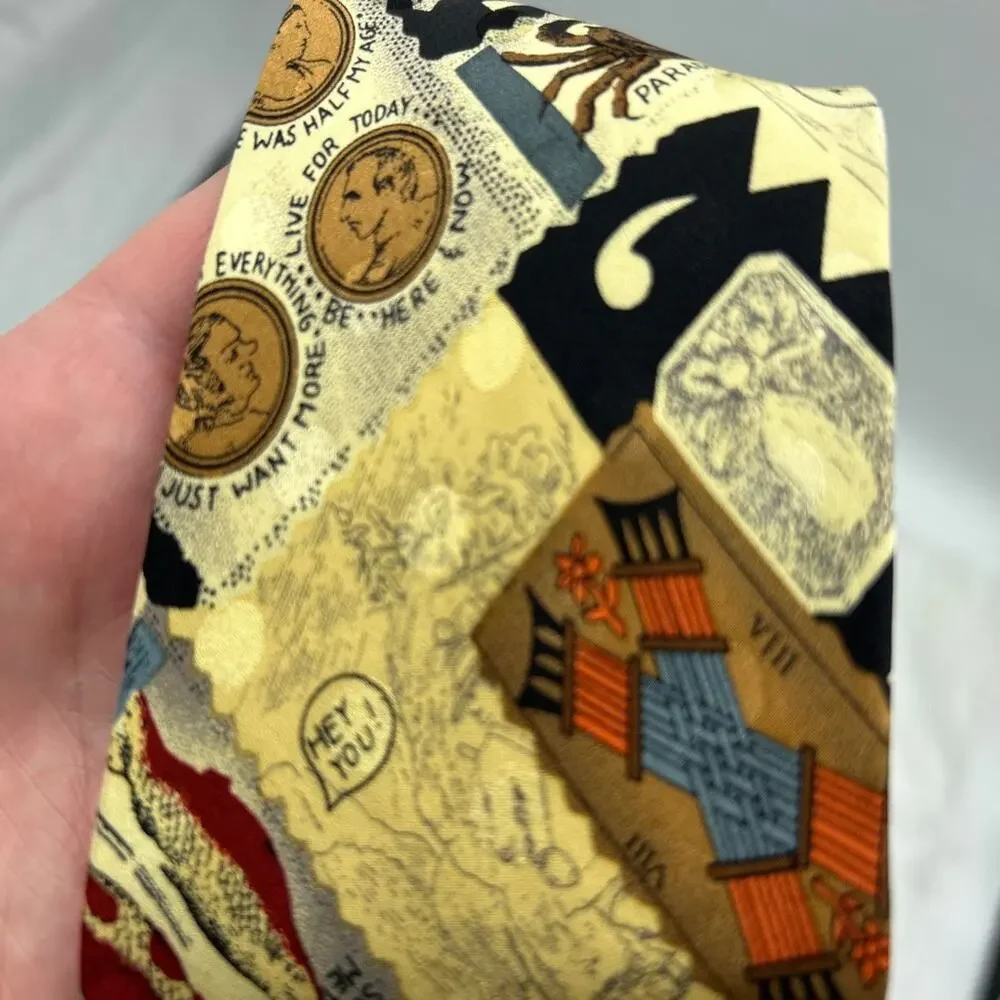 Vintage Nicole Miller 1990s Silk Tie Necktie Whimsical Print 90s Devil Crab